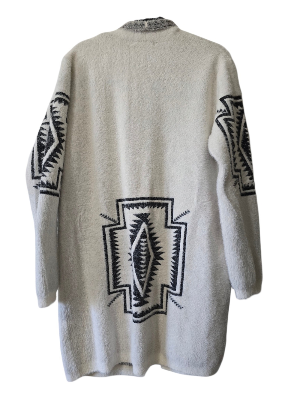 Ivory Open-Front Aztec Pattern Long Cardigan Sweater - Picture 3 of 6